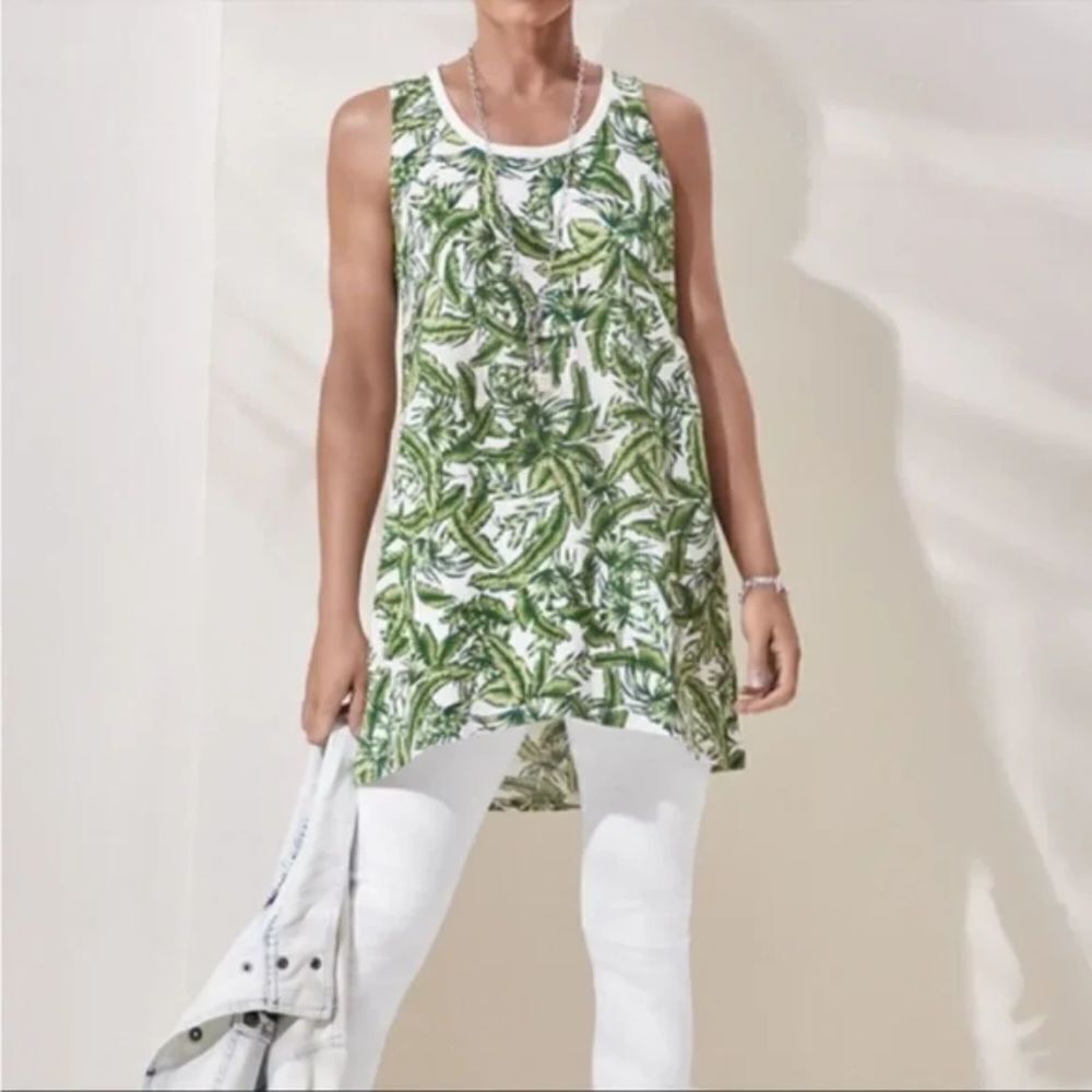 CABI Green White Floral Print Paradise Cover Up Sleeveless Size XS